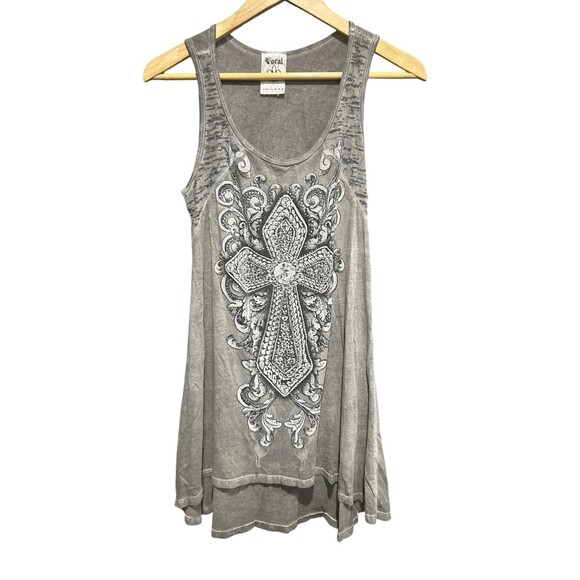Vocal Sleeveless Oversized Top Gray Embellished Sparkle Edgy Size Medium Rock - Picture 1 of 4